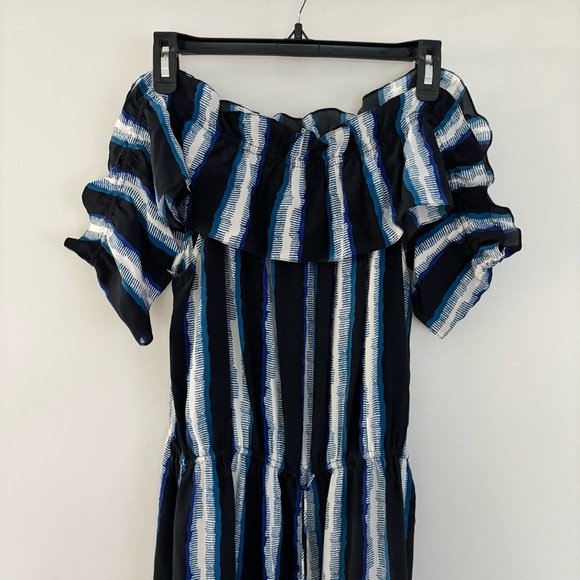 Figue 'Maya' Ruffle Sleeve Drawstring Waist Maxi Blue Stripe Dress Size‎ Medium - Picture 3 of 8